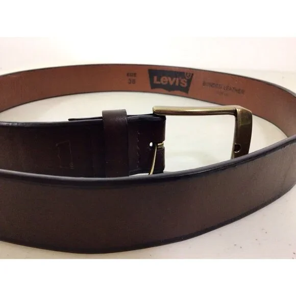 Levis Leather Belt Brass Buckle Mens 38 - Picture 3 of 6